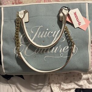 Juicy Couture Light Blue Tote with White and Gold Chains